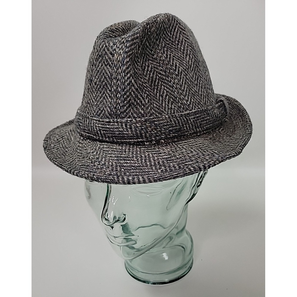 Vintage Stetson Mens Equalizer Gray Herringbone Tweed Fedora Hat S 6 3/4 - 6 7/8
